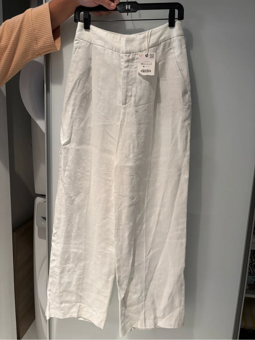 Zara Cream Wide-Leg Linen Trousers